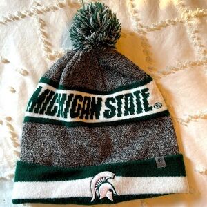 Michigan State Spartans MSU Green and White Pom Pom Knit Beanie Winter Hat
